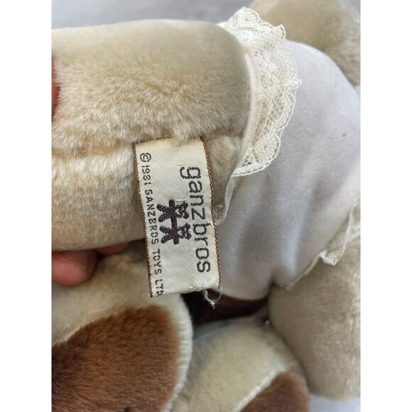 Vintage Ganz Bros Wrinkle Hound Puppet Dog Stuffed Plush Animal 10" w/Bonnet Bib - Picture 5 of 7